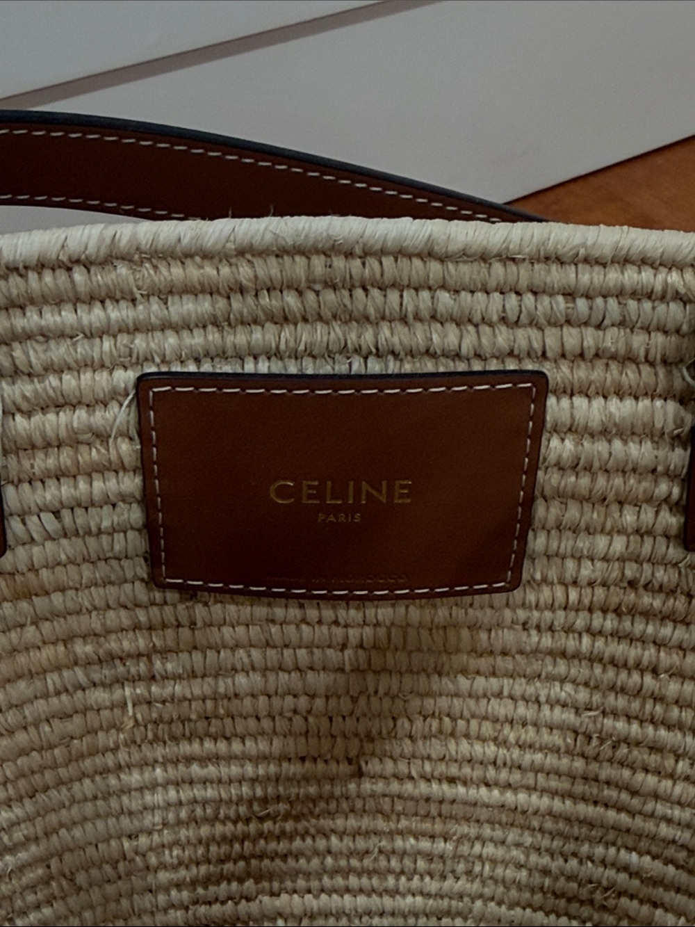 [Celine] Classic Panier Small Braided Triomphe In Raffia And Calfskin - Picture 3 of 8